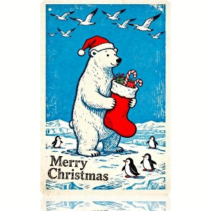 Lomsoe 8x12in Christmas Metal Tin Sign - Polar Bear & Penguins Vintage Wall Art, Funny Animal Decor for Fireplace, Office, Farmhouse, Holiday Gift - 1 of 1