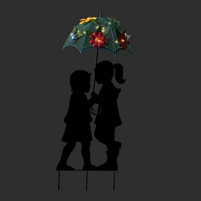 Solar Powered Multicolor Metal Girl and Boy Silhouette Statue