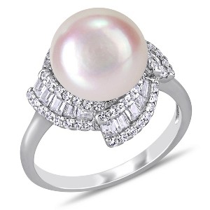 EVERLY JEWELRY |Sterling Silver 1-1/10 CT TGW Cubic Zirconia And 10-10.5 mm Freshwater Cultured Fashion Pearl Ring - 1 of 4