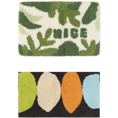 Unique Bargains Printing Non-Slip Soft Plush Quick Dry Microfiber Bathroom Mat 2 Pcs