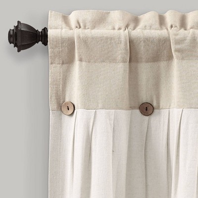 Linen Button Farmhouse Valance with Pleats and Buttons, 52" W x 18" L