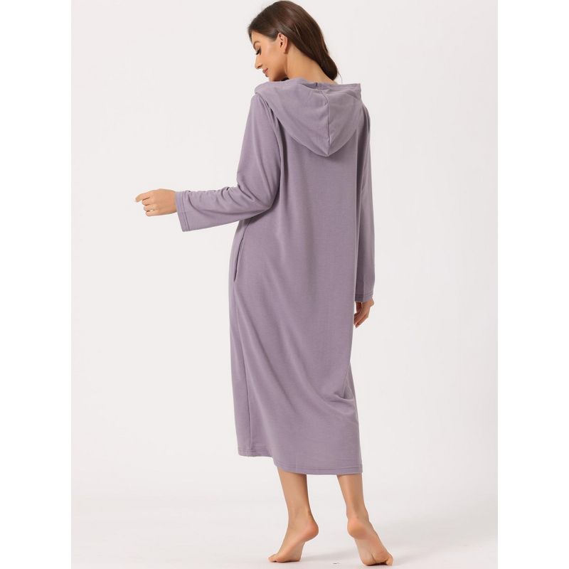 cheibear Women's Zip Front Hooded House Dress Nightshirt Housecoat Hoodie Long Bathrobe, 3 of 6
