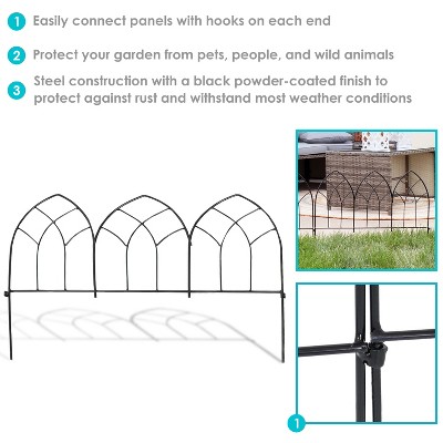 Narbonne Black Steel Gothic Garden Fence Panels Set of 5