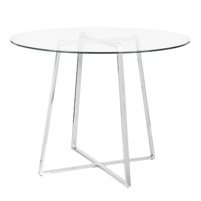 Cosmo 39.5" Chrome and Clear Glass Round Dining Table