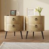Homhougo Round Side Table with Drawers Modern Night Stand with Storage Wooden Accent End Table Circle Bedside Table with Metal Legs Golden Willow - 3 of 4