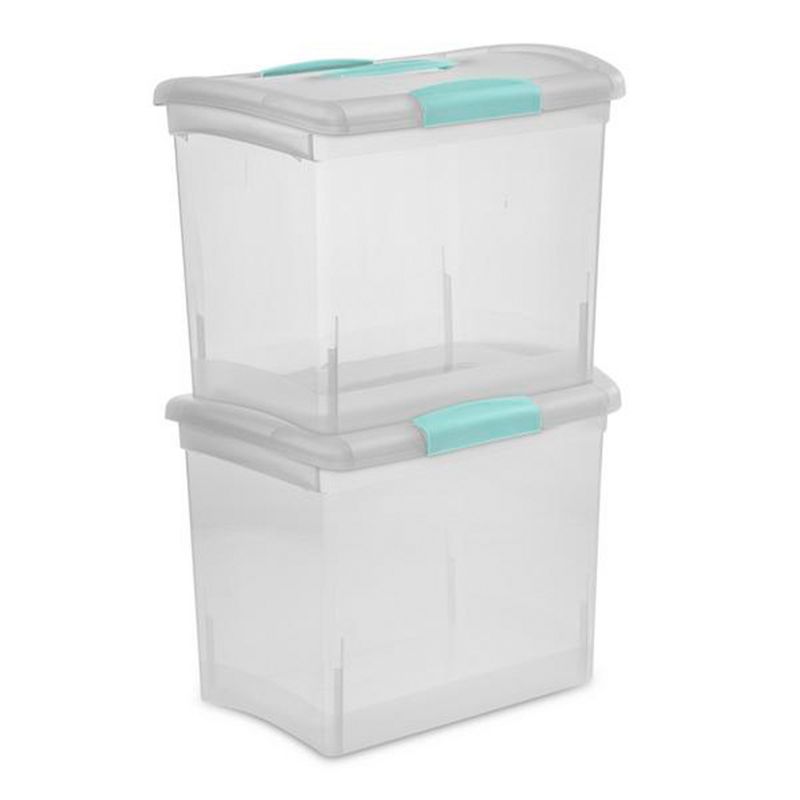 Sterilite Large Nesting ShowOffs, Stackable Small Storage Bin with Latching Lid and Handle, Plastic Container to Organize Office Files, Clear, 12-Pack, 5 of 7