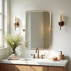 2 Pieces 36 In.H x 24 In.W Iron Rounded Rectangular Silver Hardware Hanging Mirror Frame Wall Mirror - 1 of 4