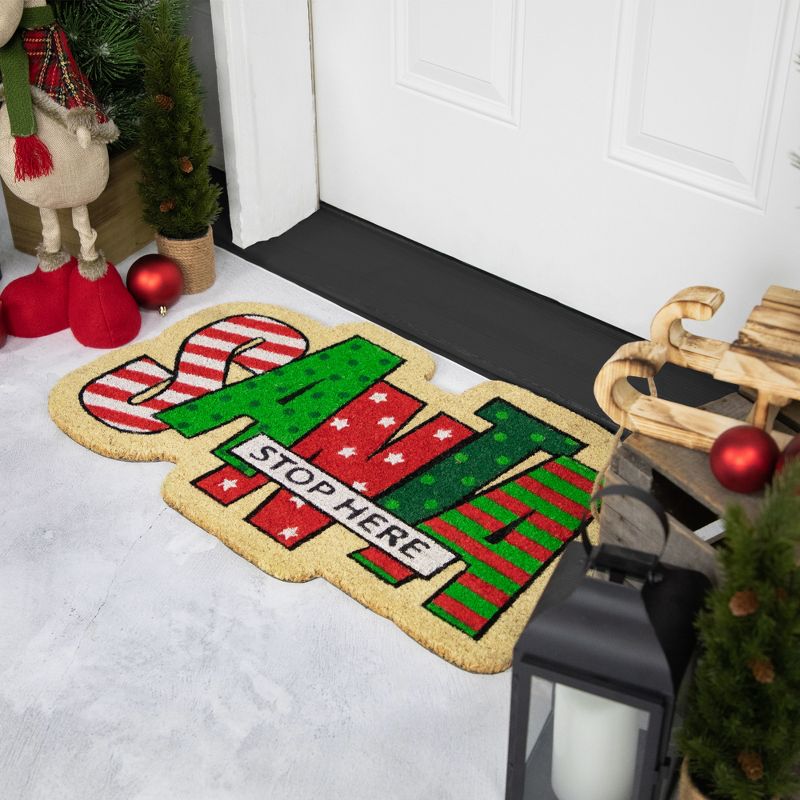 Northlight Red and Green "Santa Stop Here" Outdoor Christmas Doormat 18" x 30", 3 of 7