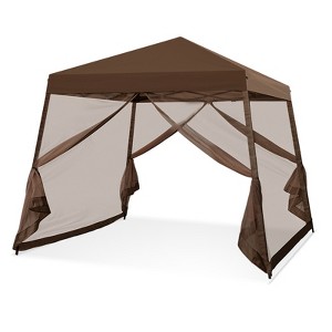EAGLE PEAK 10x10ft Slant Leg Pop up Gazebo Patio Canopy Tent Shelter with Netting - 1 of 4
