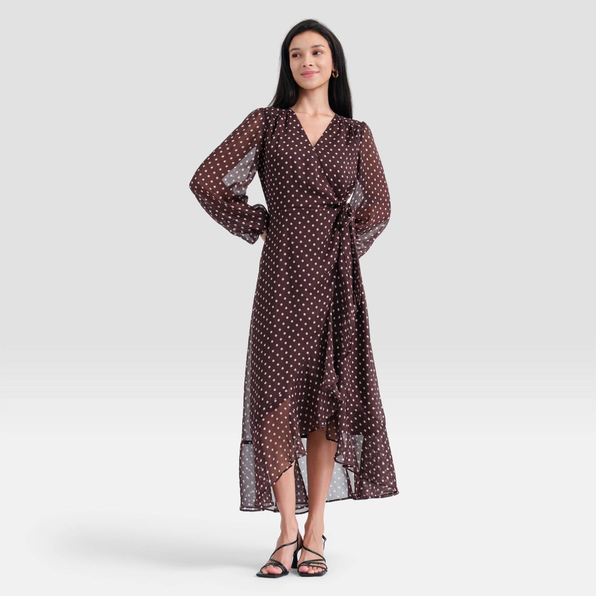 Women's Balloon Long Sleeve Maxi Wrap Dress - A New Day™ - thumbnail 6