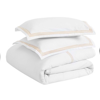 Cotton Three-Line Embroidered 3 Piece Duvet Cover Set by Blue Nile Mills
