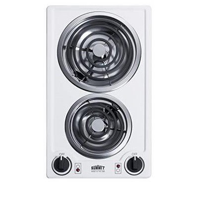 Summit Appliance CCE211WH 12-inch Wide 115V 2-Burner Coil Electric Cooktop, White Porcelain Surface