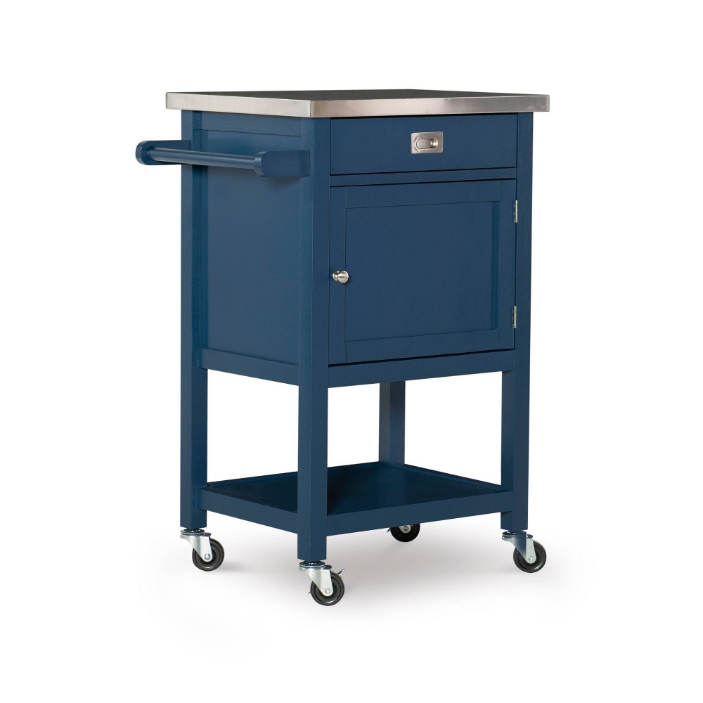 Photos - Other Furniture Linon Sydney Navy Wood Mobile Apartment Kitchen Cart Stainless Steel Top Storage 
