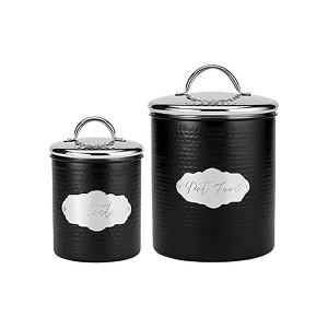 Amici Pet Cavalier Canister, Set of 2 - Black & Silver Toned Hammered Metal Food Storage with Handles - Airtight Lid Containers - (38 Oz & 104 Oz) - 1 of 4