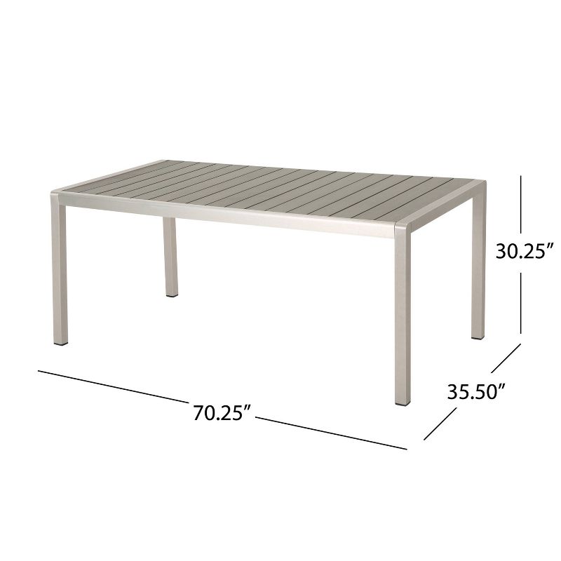 Cape Coral Rectangular Aluminum and Faux Wood Dining Table - Gray - Christopher Knight Home, 6 of 7