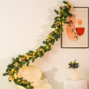 MOEPISY 6 Feet Lighted Christmas Garland with 20 Fairy Lights, Golden Baubles, Berries, Poinsettia, Spruce Branches, Pine Needles - 1 of 4