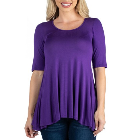24seven Comfort Apparel Elbow Sleeve Swing Tunic Top For Women-purple-s :  Target
