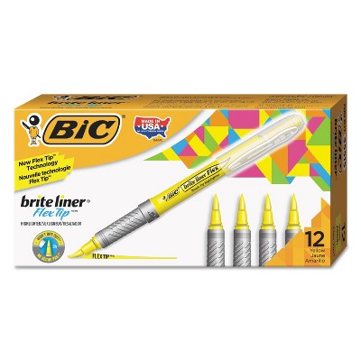 BIC Brite Liner Flex Tip Highlighters Brush Tip Yellow 1 dozen GBLB11YE