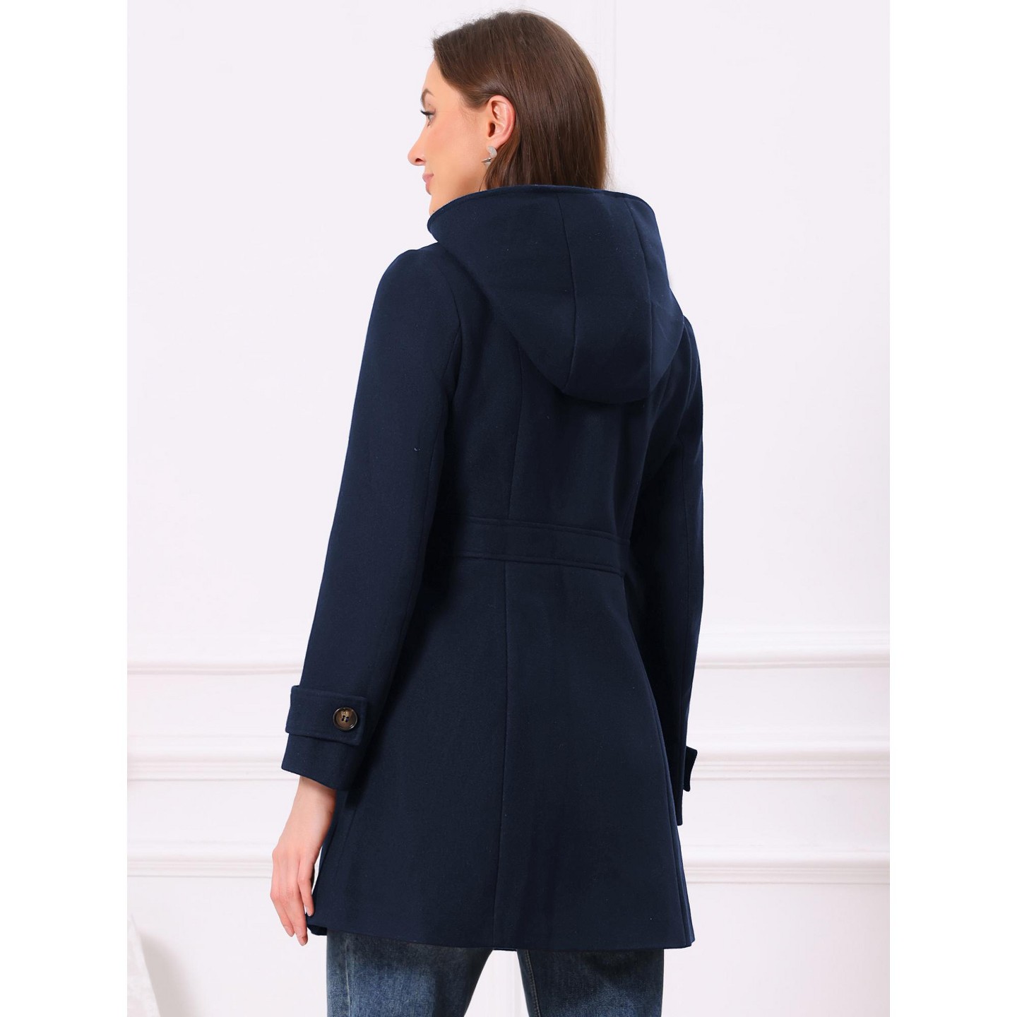 Женская куртка INSPIRE CHIC Winter Trench Mid-thigh Hooded Toggle Duffle Pea with Pockets Coat Dark Blue, цвет: Тёмный синий — фото 3