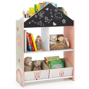 Infans Kids Dollhouse Bookshelf w/ Writable Chalkboard  Whiteboard 4 Top Compartments - 1 of 4