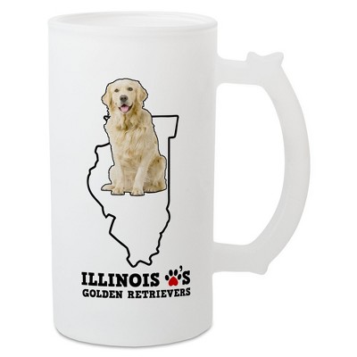 Elanze Designs The Prairie State Illinois Loves Golden Retrievers� Matte White Frosted Glass Classic Mug Stein, 16 Ounce