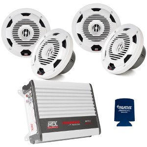 MTX 2 Pairs WET77-W 7.7" 75W RMS 4Ω Coaxial Speakers - White & WET75.2 Thunder Marine 100W x 2 @ 2Ω Amplifier - 1 of 4