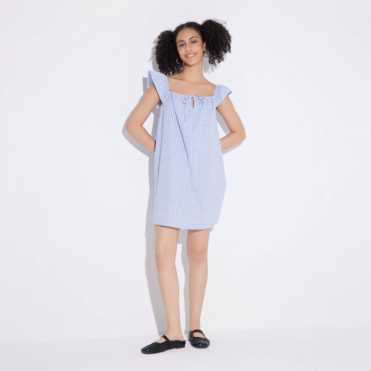 Женские платья Wild Fable Women's Game Day Flutter Cap Sleeve Babydoll Mini Dress - Wild Fable™ Blue Plaid S — фото 4