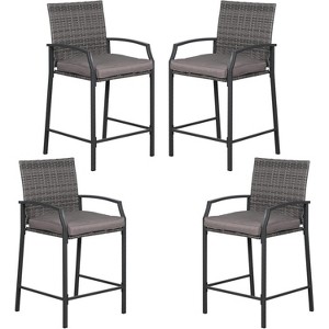 SUGOLD Outdoor Wicker Bar Stools Set of 4, Patio Rattan Counter Height Chairs with Cushions, Armrest and Footrest - 1 of 1