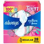 Always Radiant FlexFoam Teen Pads Regular Absorbency with Wings - Unscented - 28ct