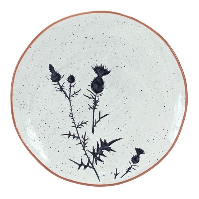 Rustic Black and White Ceramic Thistle Plates, Set of 4