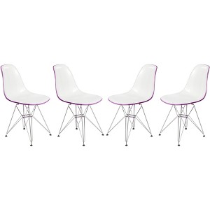 LeisureMod 5-Piece Dining Set 35" Round Dining Table in Black Iron - 4 ABS Plastic Side Chair in Chrome - 1 of 4