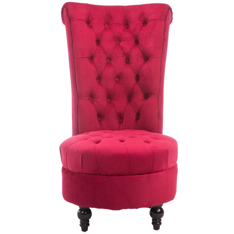 HOMCOM High Back Accent Chair, Upholstered Armless Chair, Retro Button-Tufted Royal Design with Thick Padding and Rubberwood Leg, Crimson Red, 4 of 7