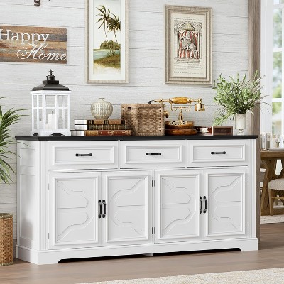 PAKASEPT 66" Large Buffet Sideboard Cabinet with 4 Doors and 3 Drawers,Buffet Table Coffee Bar Wine Bar Storage Cabinet