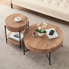 Round Coffee Table with Drawers Circle Living Room Table Wood Accent Coffee Table with Storage Vintage Center Table - 3 of 4