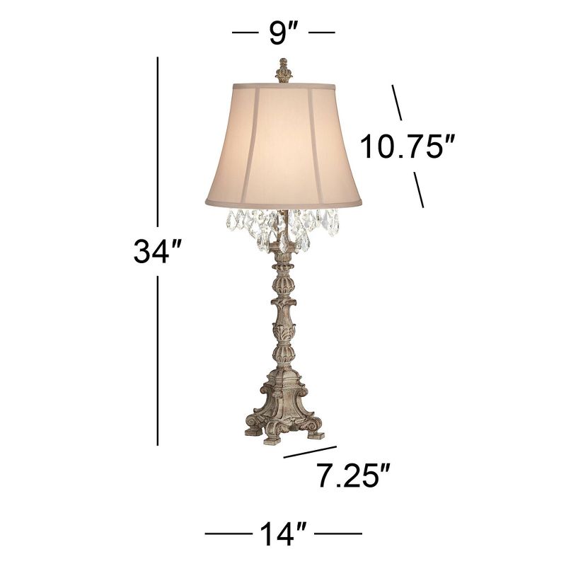 Barnes and Ivy Duval Traditional Table Lamp 34" Tall Distressed Antique White Candlestick Crystal Beige Bell Shade for Bedroom Living Room Nightstand, 4 of 10