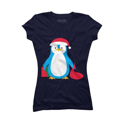 Junior's Design By Humans Christmas Penguin By moredesignsplease T-Shirt