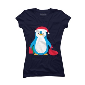 Junior's Design By Humans Christmas Penguin By moredesignsplease T-Shirt - 1 of 3