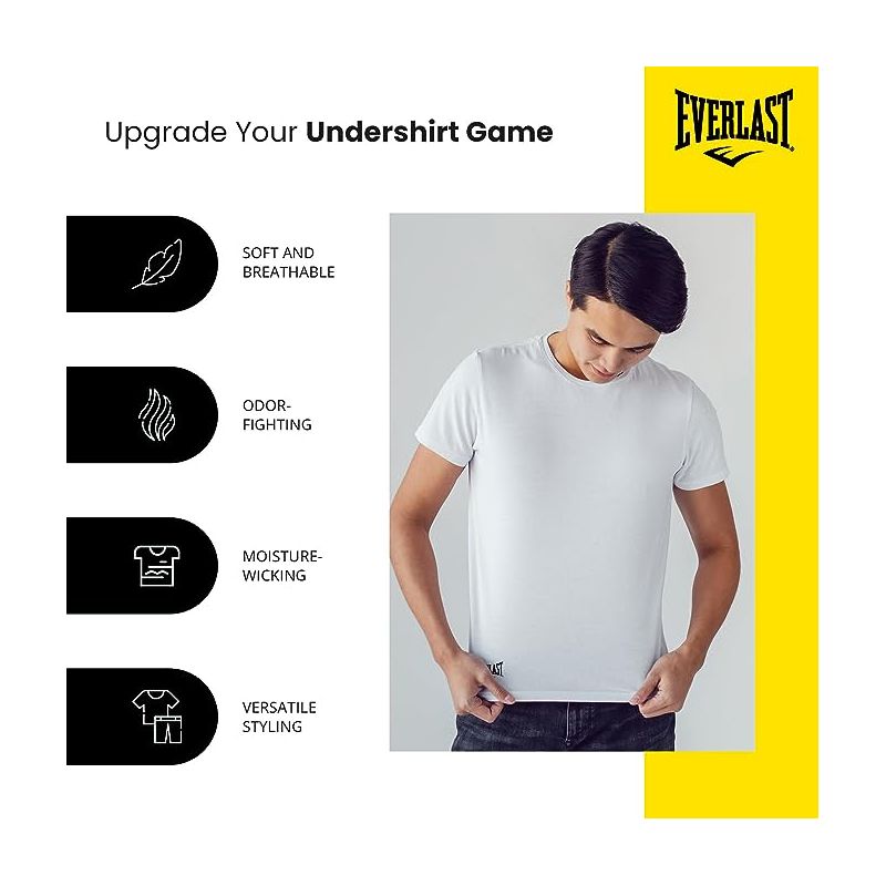Everlast Men’s 3 Pack Crew Neck Essential Undershirt Tagless Breathable Mens T Shirt Modern Fit, 3 of 6