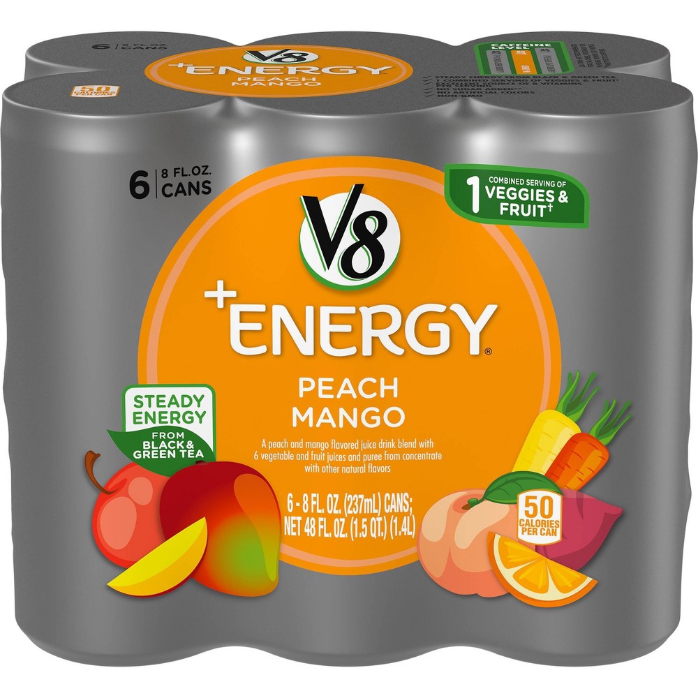 UPC 051000196255 product image for V8 V-Fusion +Energy Peach Mango Vegetable & Fruit Juice - 6pk/8 fl oz Cans | upcitemdb.com