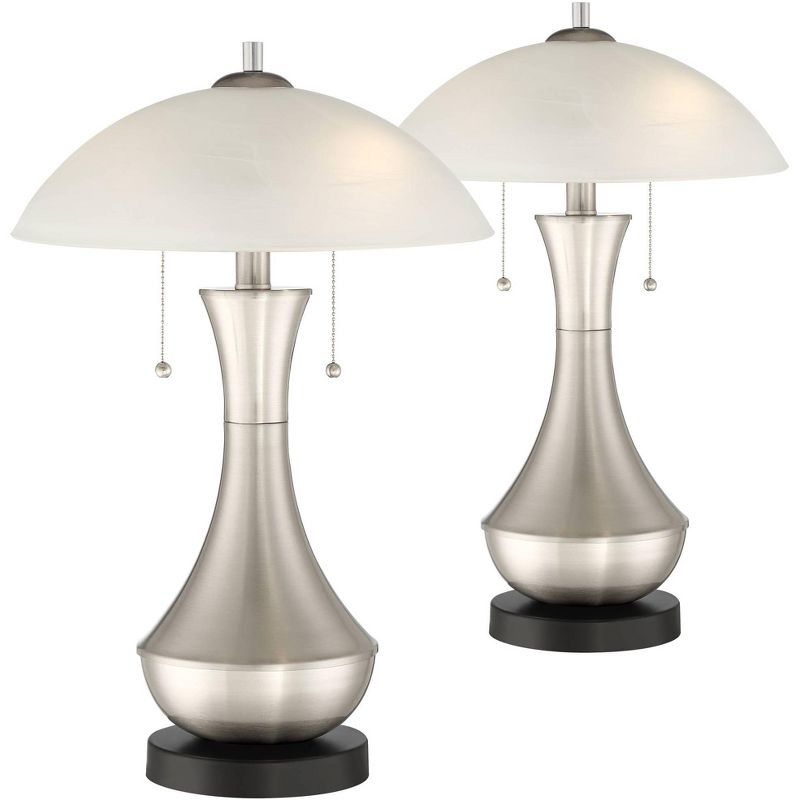 360 Lighting Simon Modern Accent Table Lamps Set of 2 21" High Silver with USB Charging Port White Glass Dome Shade for Bedroom Living Room House Desk, 1 of 9