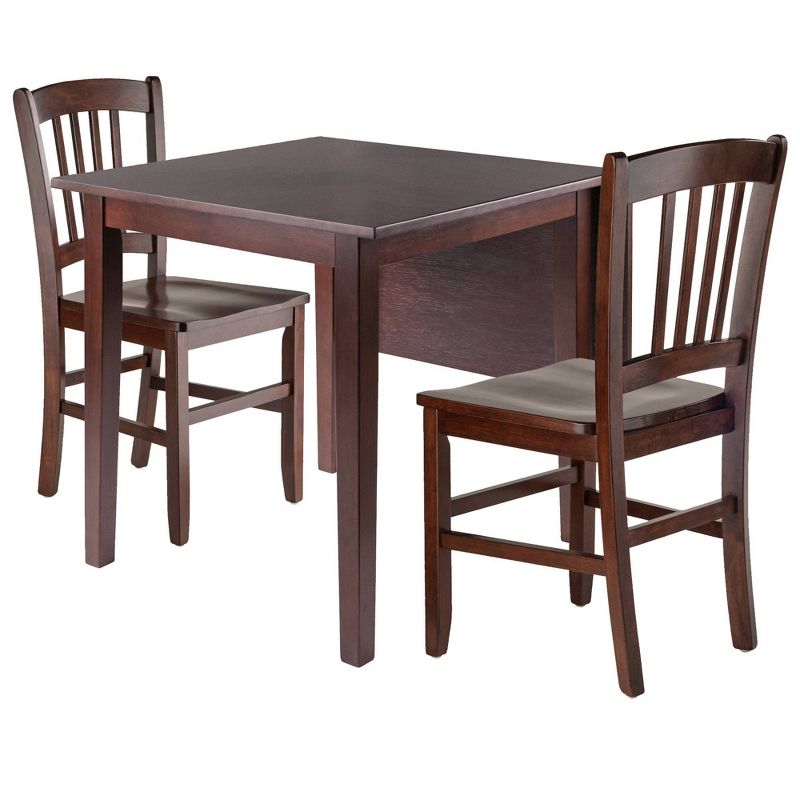 3pc Perrone Drop Leaf Dining Table Set with Slat Back Chair Walnut - Winsome, 1 of 17