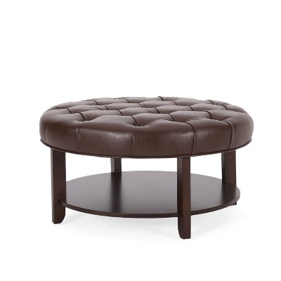 NicBex Modern 32" Round Storage Ottoman Leather Footstools with Button Tufted and Open Shelf for Bedroom and Living Room