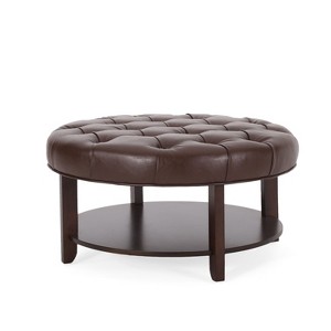 NicBex Modern 32" Round Storage Ottoman Leather Footstools with Button Tufted and Open Shelf for Bedroom and Living Room - 1 of 4