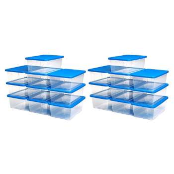 HOMZ 10-Gallon Stackable and Nestable Heavy Duty Plastic Storage Container  Organizer Bin with 4 Way Handles, Capri Blue (8 Pack)