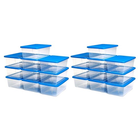 Homz 12 qt Stackable Plastic Storage Container w/ Snaplock Lid, Blue (8 Pack)