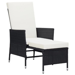 vidaXL Outdoor Recliner Chair Patio Lounge Chair with Cushions Poly Rattan - Black - 1 of 4