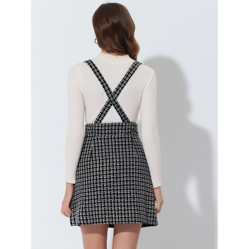 Allegra K Women's Vintage Plaid Strap Braces Tweed Mini Suspender Skirt, 4 of 7