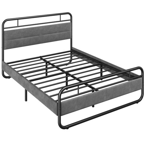 Yaheetech Metal Platform Bed Frame With Velvet Upholstered Headboard Target