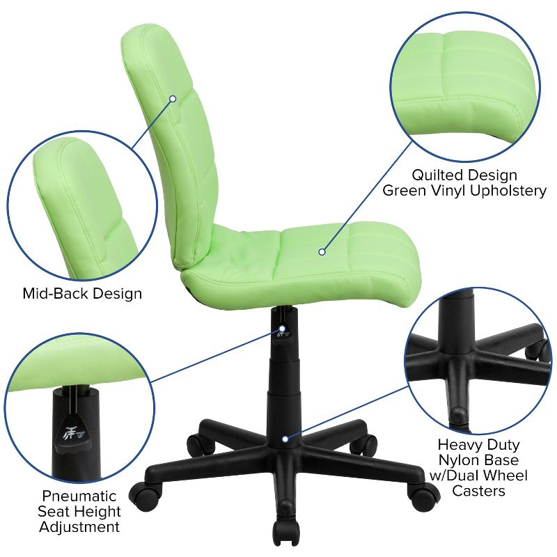 Emma and Oliver Mid-Back Green Quilted Vinyl Swivel Task Office Chair, 3 of 12