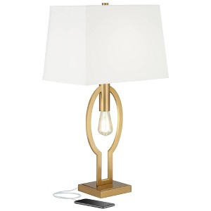 Possini Euro Design Modern Glam Table Lamp with USB Charging Port and Nightlight LED 29" Tall Brass White Shade Living Room Bedroom House - 1 of 4